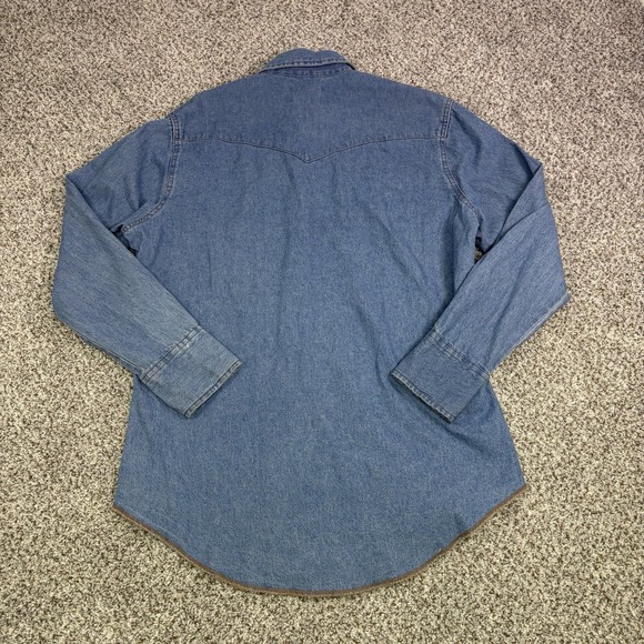 Wrangler Cowboy Cut Blue Denim Western Work Shirt Mens M Pearl Snap Rodeo - Picture 8 of 11